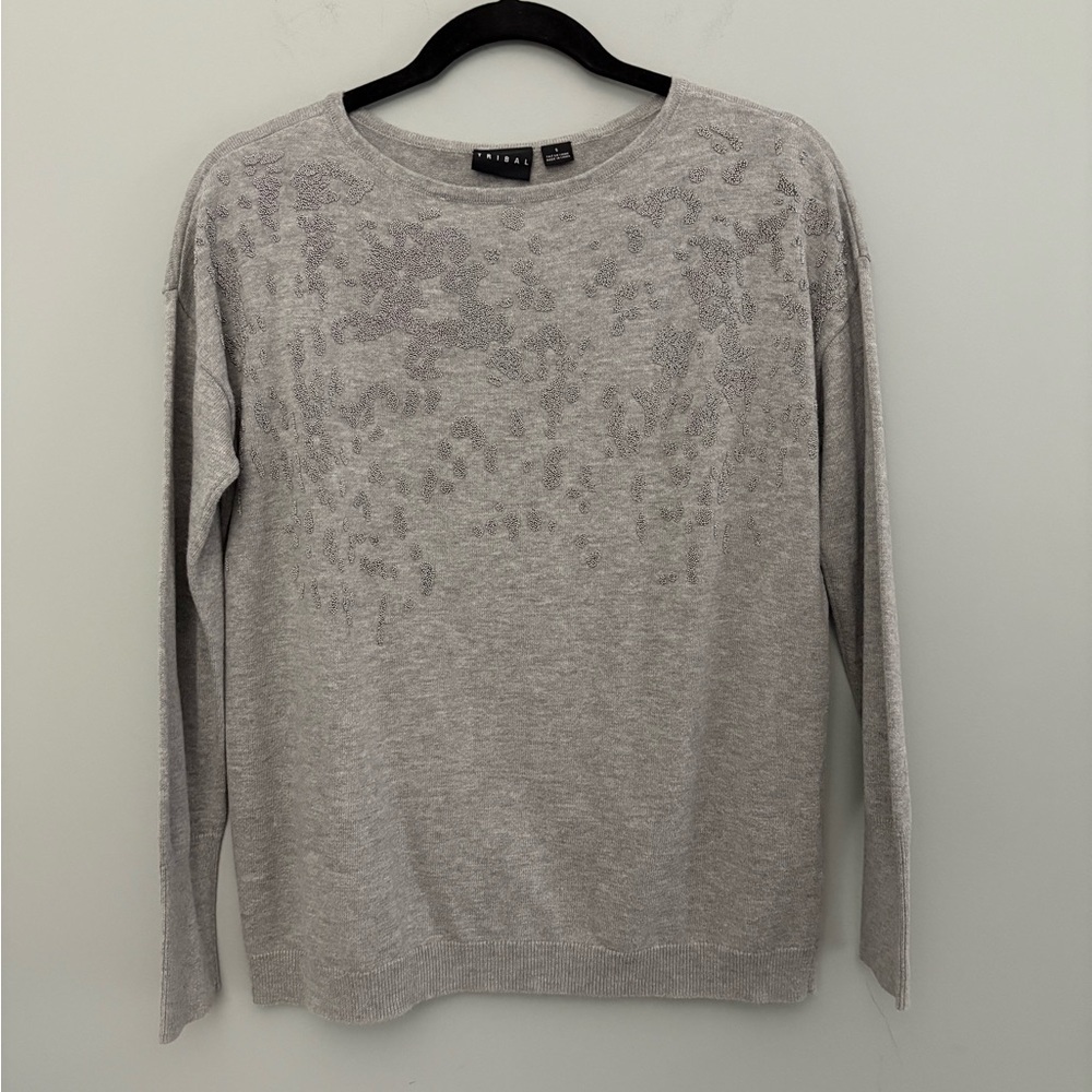 Tribal Light Gray Cotton Blend Textured Sweater Size S